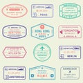 Custom and travel passport stamp set. International Airport visa stamps. Vector illustration Royalty Free Stock Photo